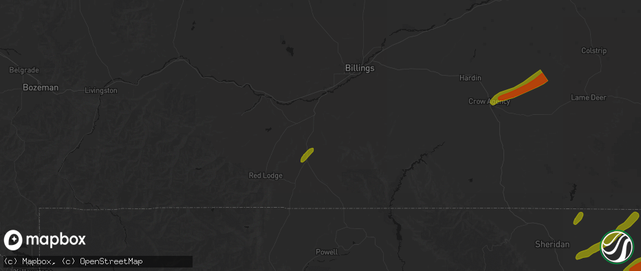 Hail map in Fromberg, MT on June 27, 2026