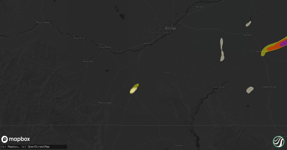 Hail map in Fromberg, MT on June 27, 2026