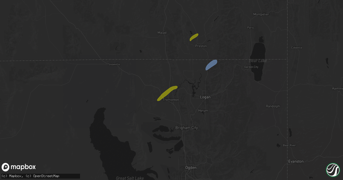 Hail map in Garland, UT on June 27, 2026