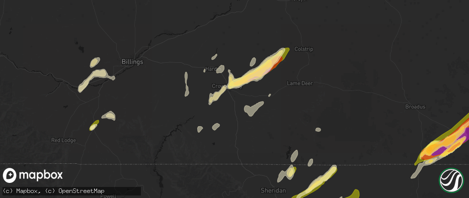 Hail map in Garryowen, MT on June 27, 2026