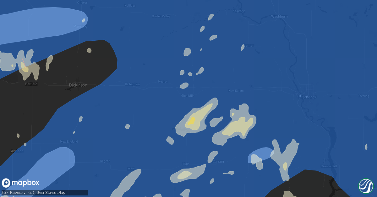 Hail map in Glen Ullin, ND on June 27, 2026
