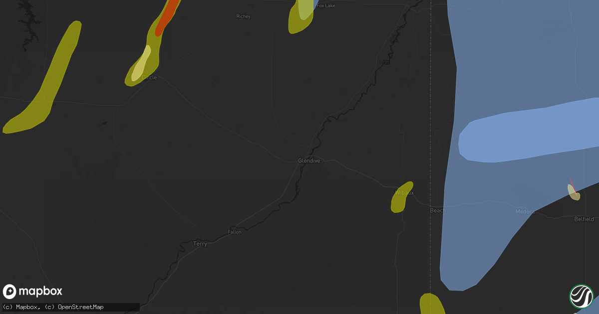 Hail map in Glendive, MT on June 27, 2026