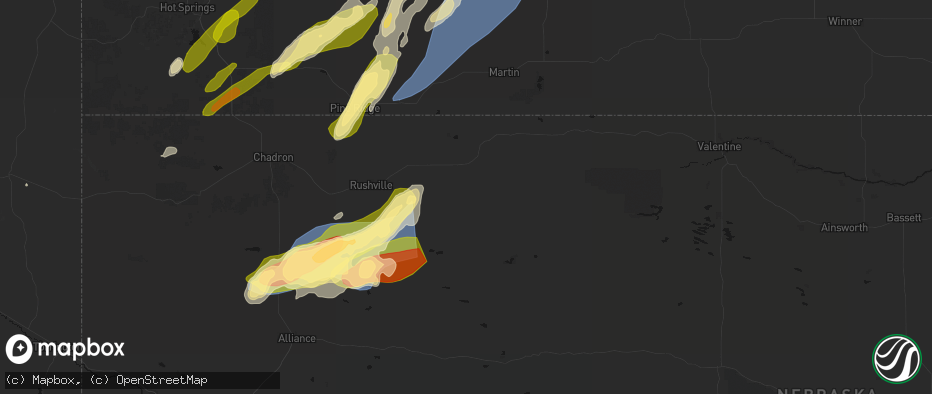 Hail map in Gordon, NE on June 27, 2026