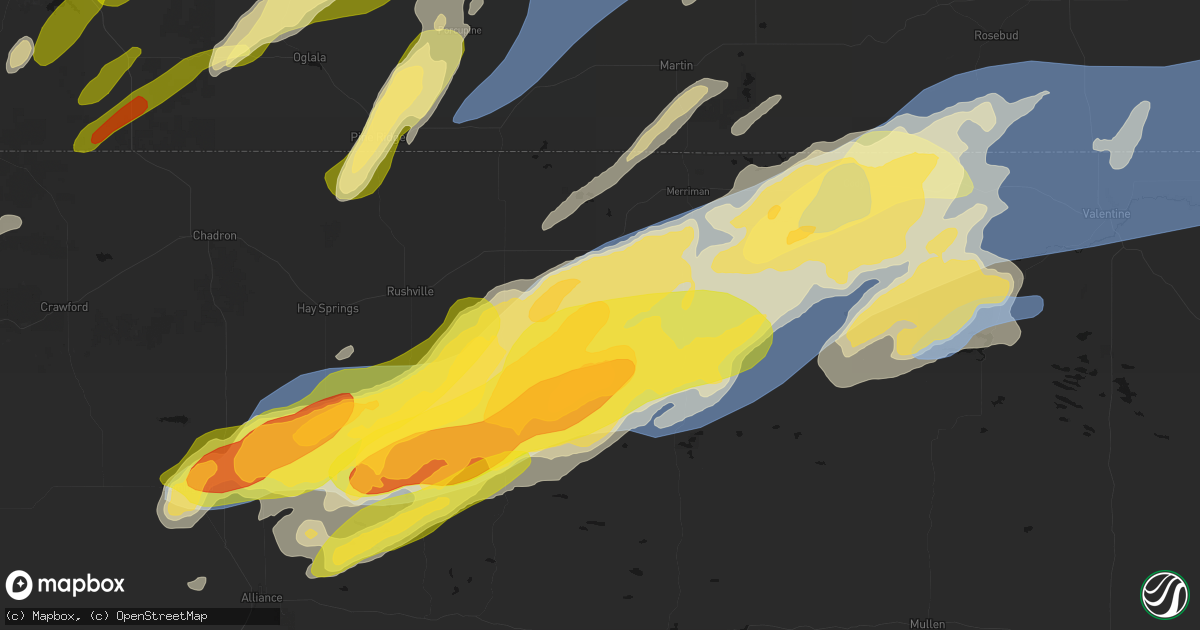 Hail map in Gordon, NE on June 27, 2026