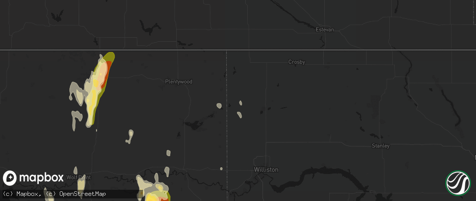 Hail map in Grenora, ND on June 27, 2026