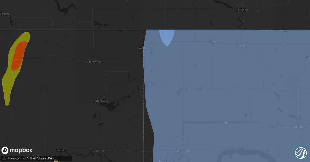 Hail map in Grenora, ND on June 27, 2026