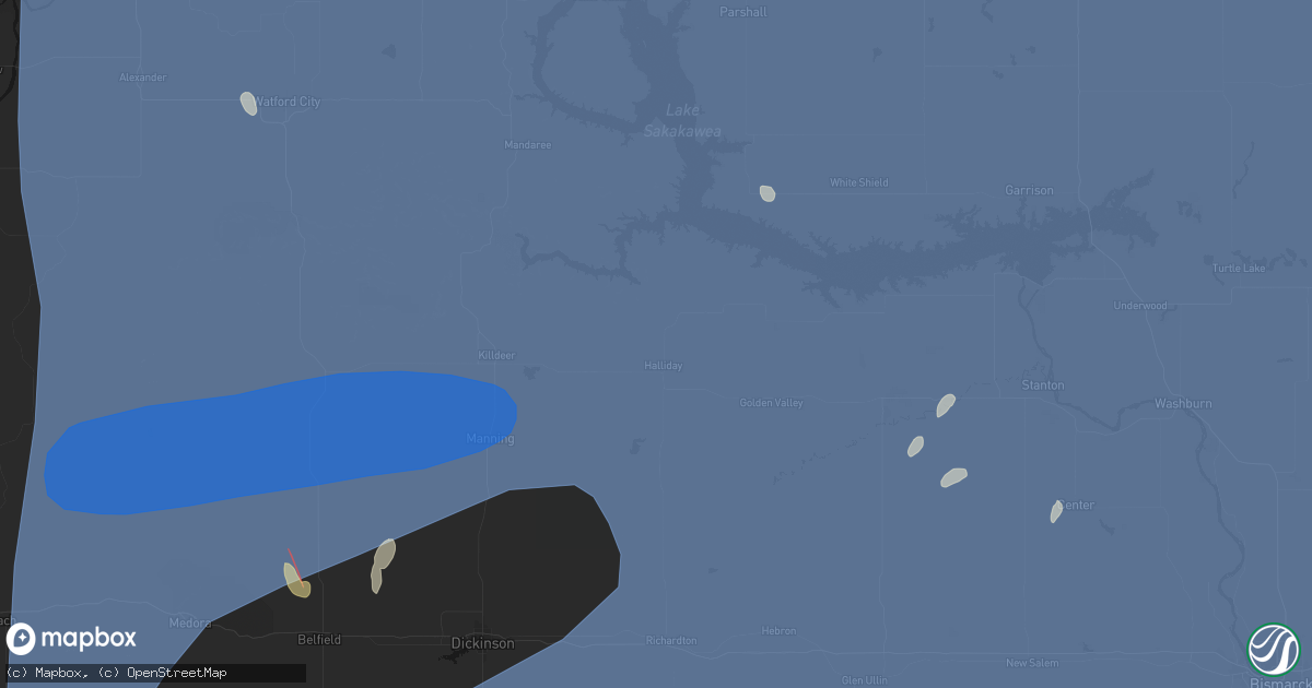 Hail map in Halliday, ND on June 27, 2026