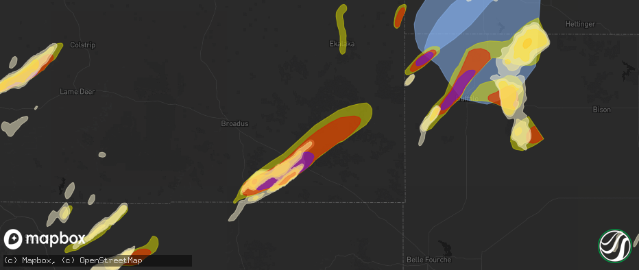 Hail map in Hammond, MT on June 27, 2026