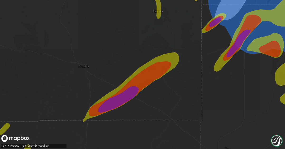 Hail map in Hammond, MT on June 27, 2026