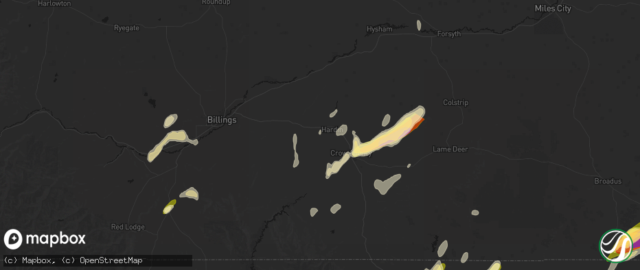 Hail map in Hardin, MT on June 27, 2026