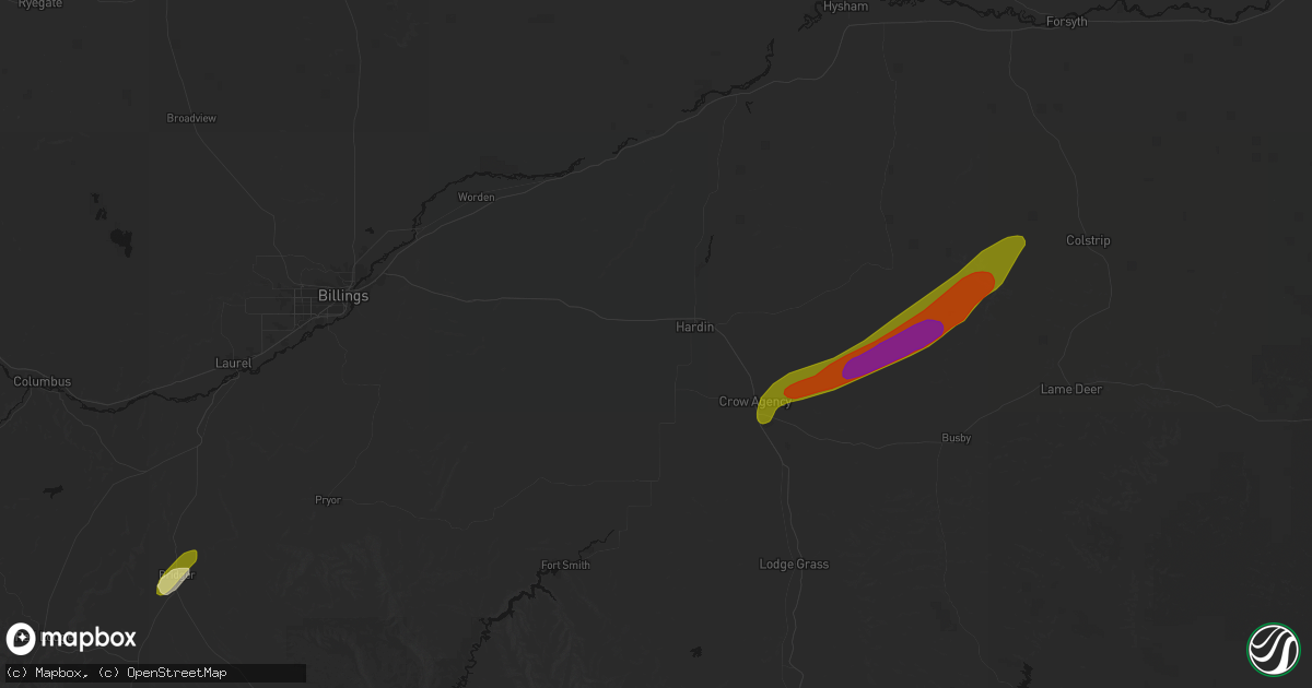 Hail map in Hardin, MT on June 27, 2026