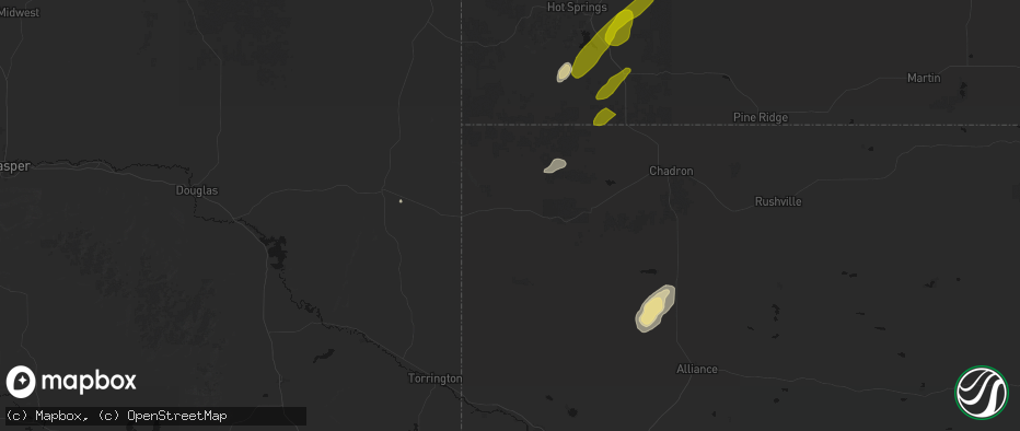 Hail map in Harrison, NE on June 27, 2026