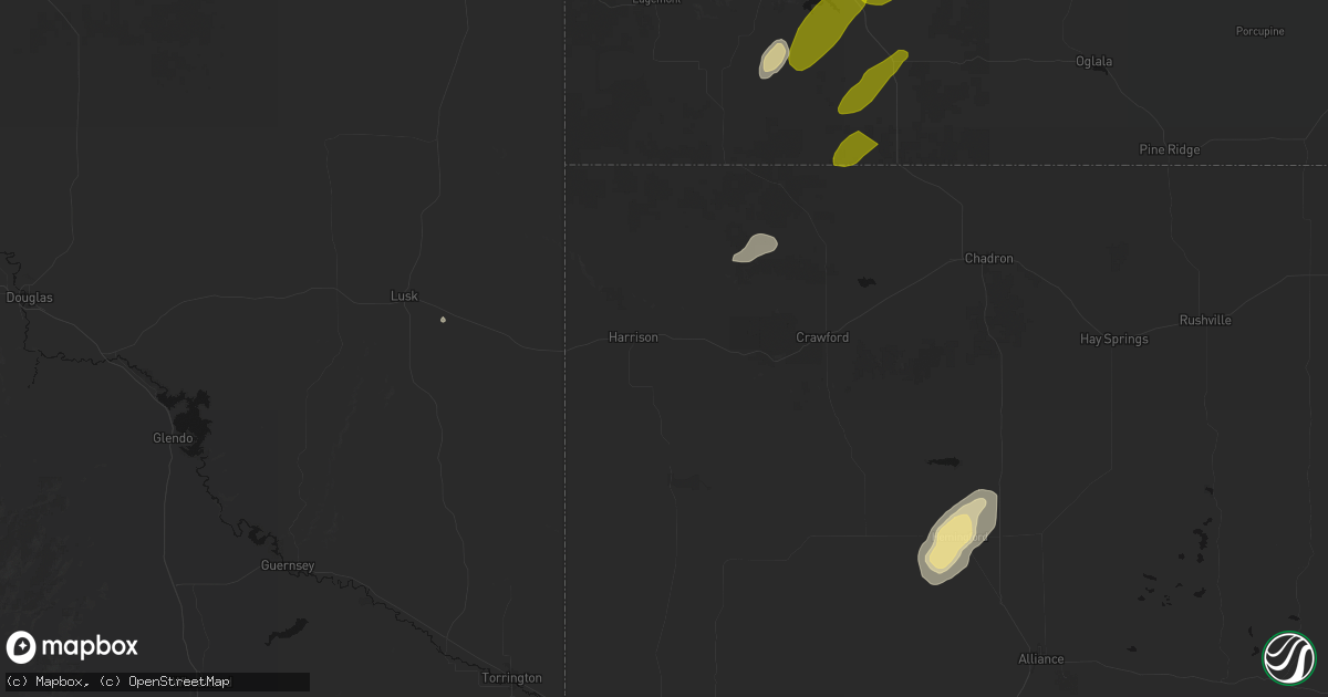 Hail map in Harrison, NE on June 27, 2026
