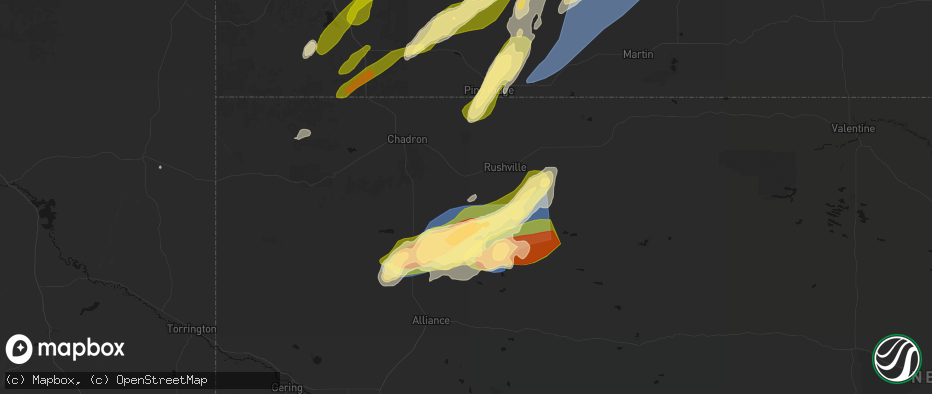 Hail map in Hay Springs, NE on June 27, 2026