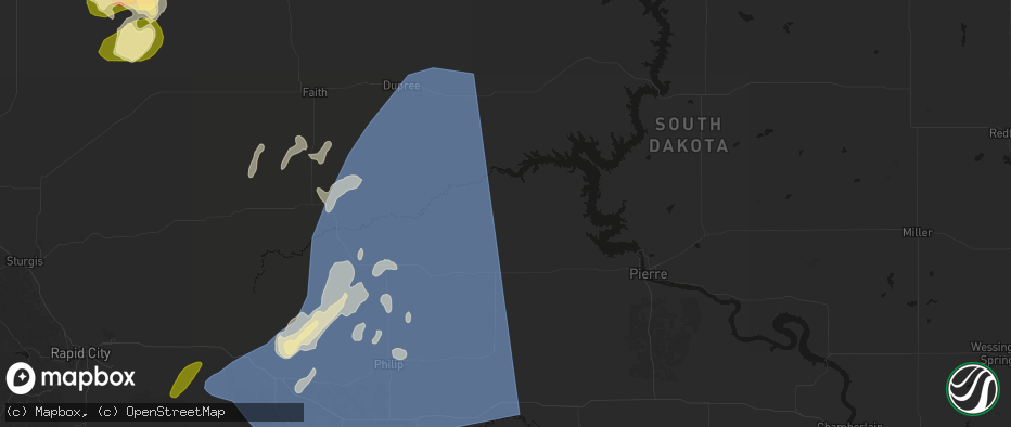 Hail map in Hayes, SD on June 27, 2026