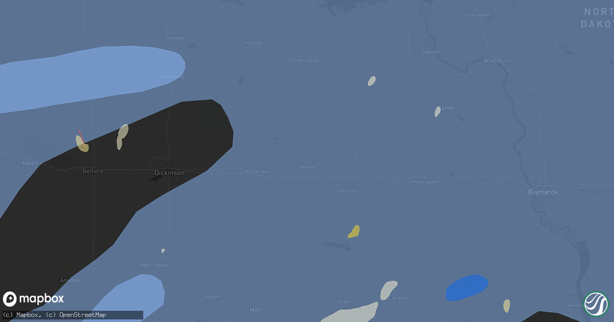 Hail map in Hebron, ND on June 27, 2026