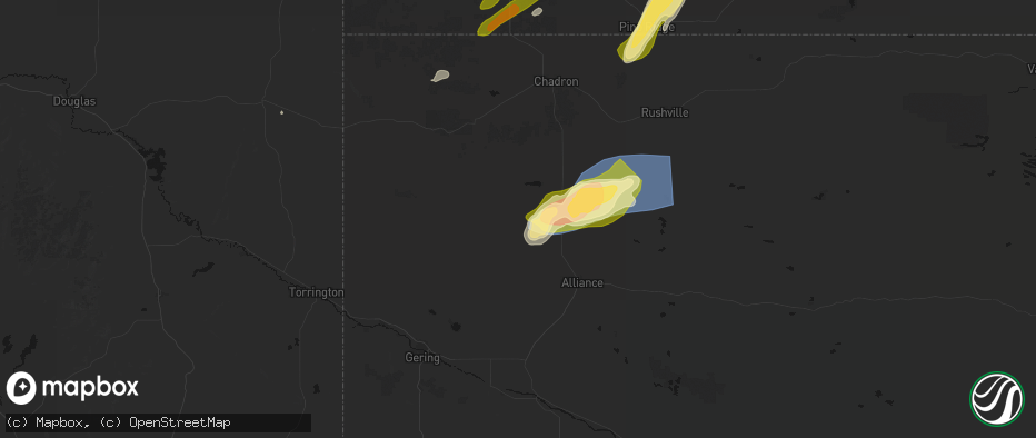 Hail map in Hemingford, NE on June 27, 2026