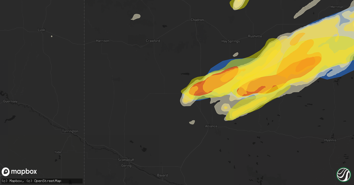 Hail map in Hemingford, NE on June 27, 2026