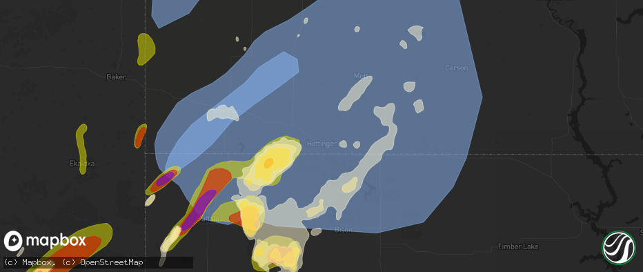 Hail map in Hettinger, ND on June 27, 2026
