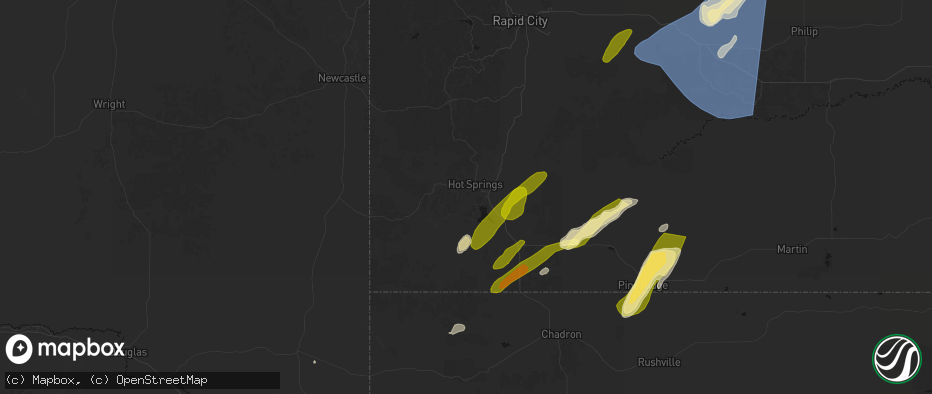 Hail map in Hot Springs, SD on June 27, 2026