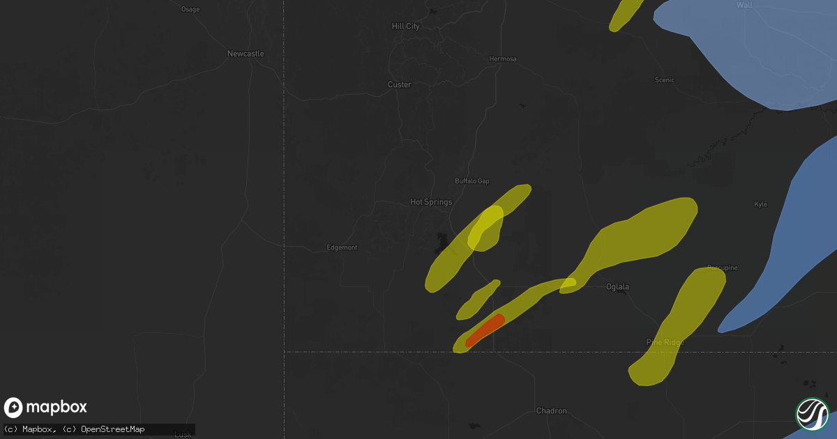 Hail map in Hot Springs, SD on June 27, 2026