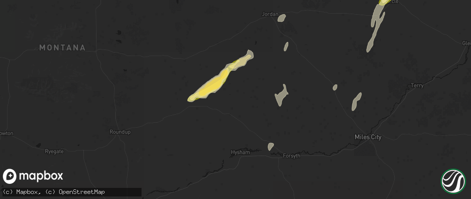 Hail map in Ingomar, MT on June 27, 2026