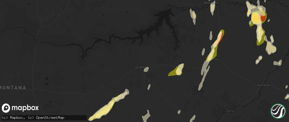 Hail map in Jordan, MT on June 27, 2026