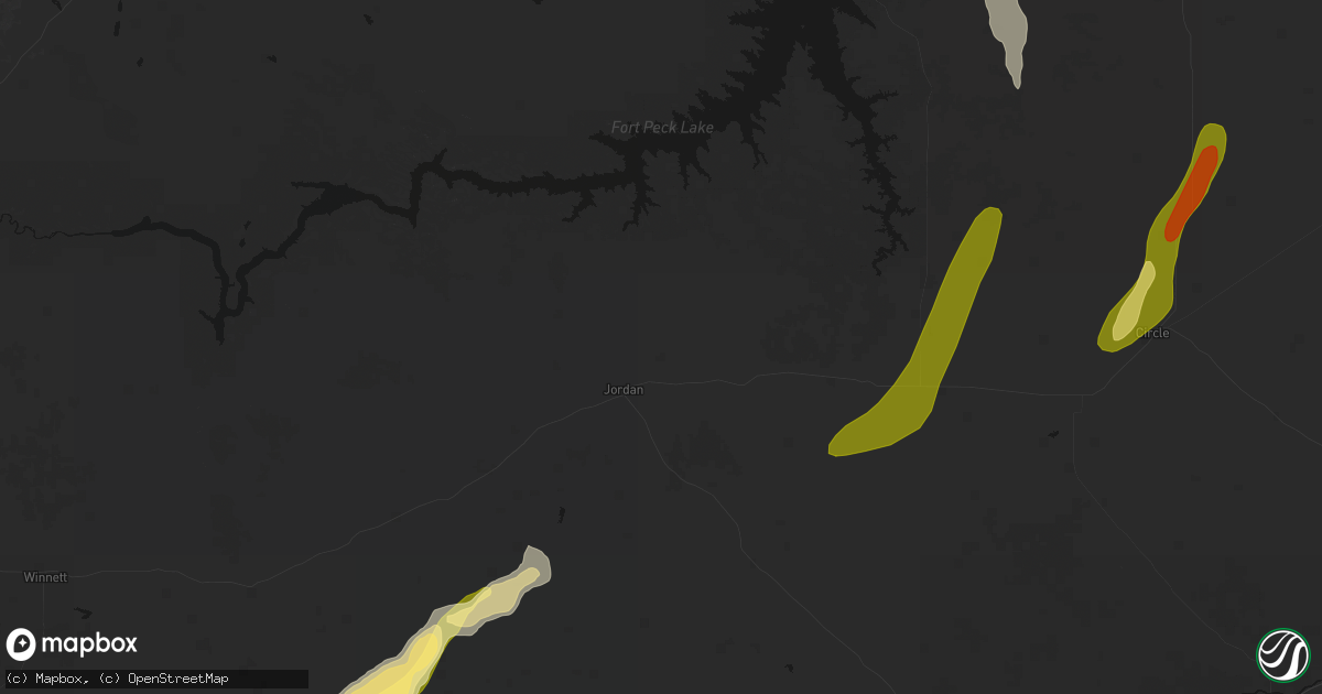 Hail map in Jordan, MT on June 27, 2026