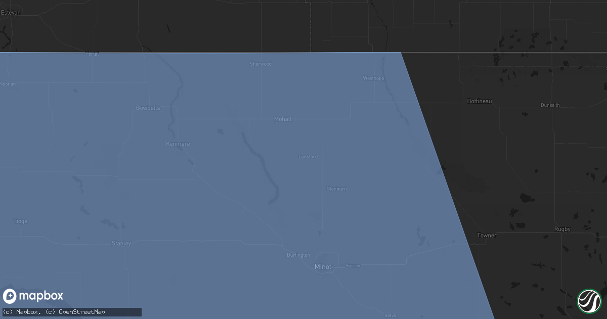 Hail map in Lansford, ND on June 27, 2026