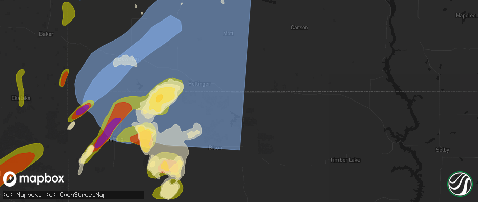 Hail map in Lemmon, SD on June 27, 2026