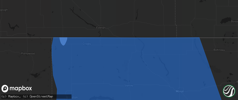 Hail map in Lignite, ND on June 27, 2026