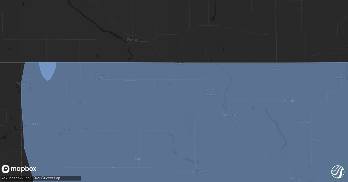 Hail map in Lignite, ND on June 27, 2026