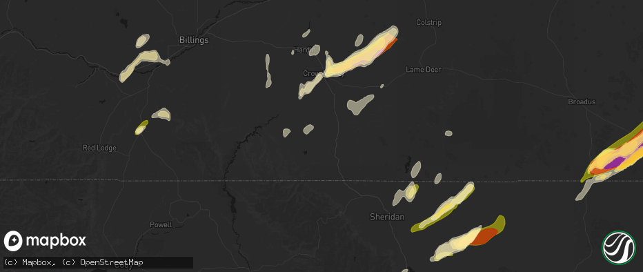 Hail map in Lodge Grass, MT on June 27, 2026