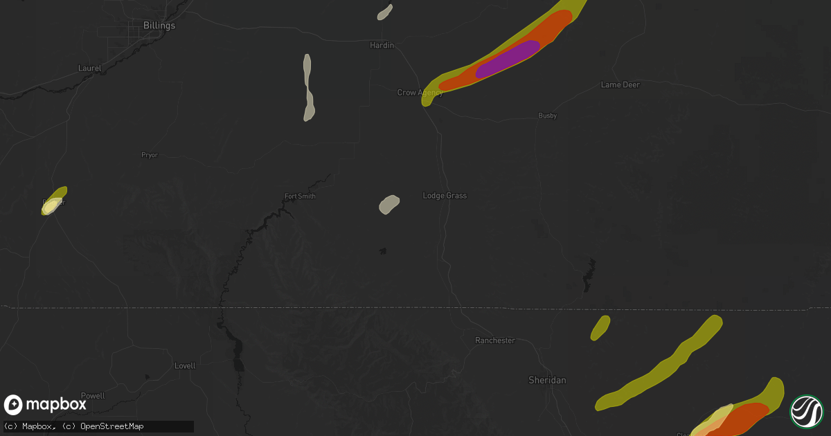 Hail map in Lodge Grass, MT on June 27, 2026