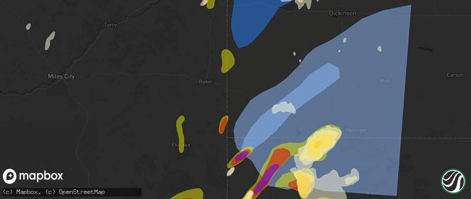 Hail map in Marmarth, ND on June 27, 2026