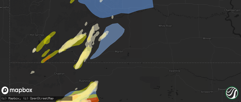 Hail map in Martin, SD on June 27, 2026