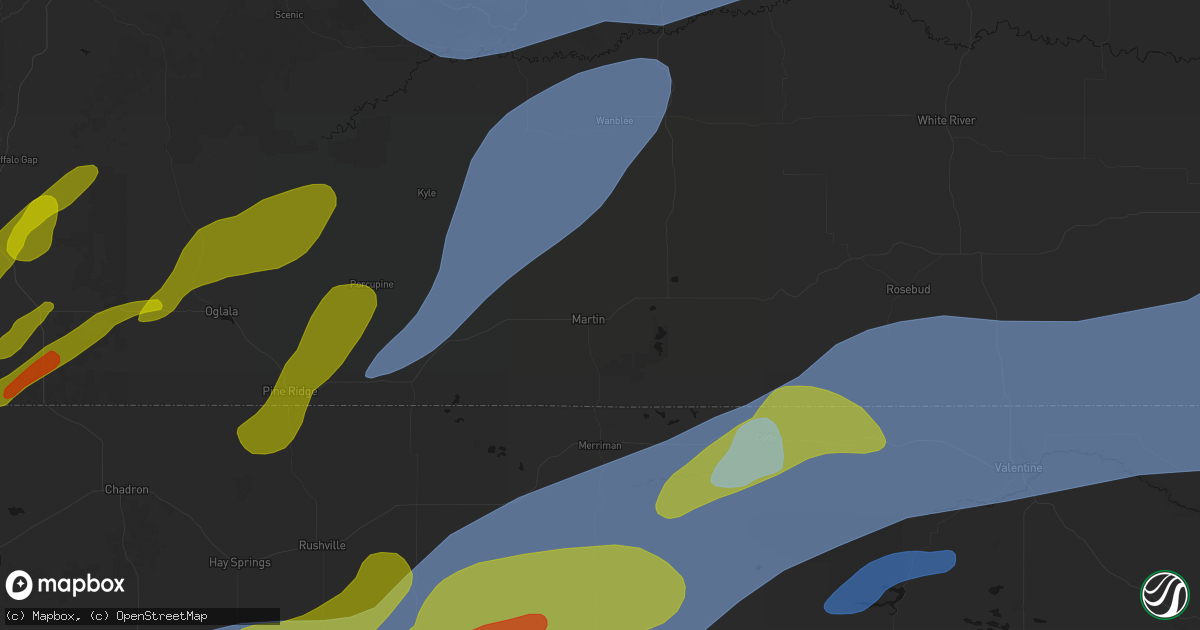 Hail map in Martin, SD on June 27, 2026