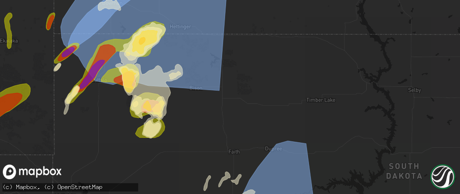 Hail map in Meadow, SD on June 27, 2026