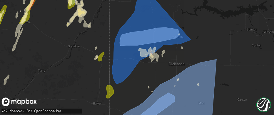 Hail map in Medora, ND on June 27, 2026