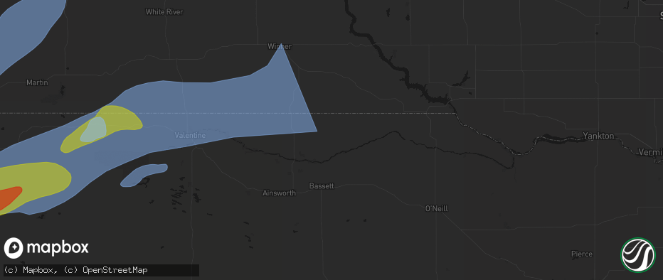 Hail map in Mills, NE on June 27, 2026