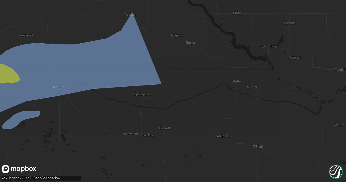 Hail map in Mills, NE on June 27, 2026
