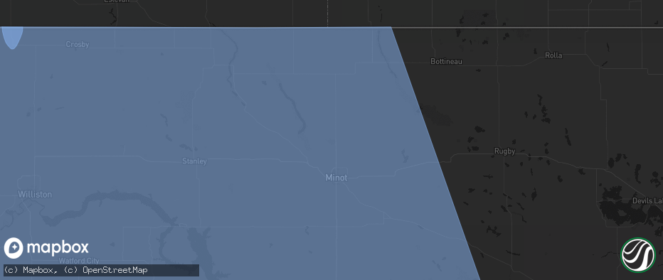 Hail map in Minot Afb, ND on June 27, 2026
