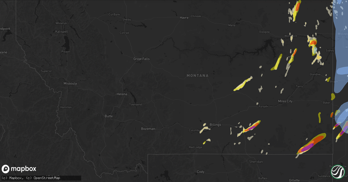 Hail map in Montana on June 27, 2026