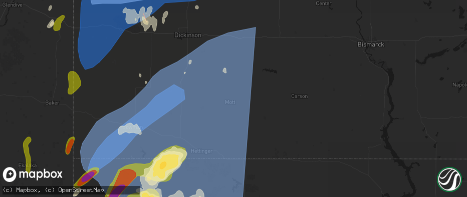 Hail map in Mott, ND on June 27, 2026