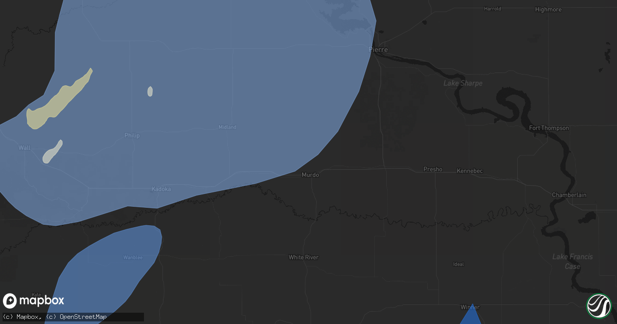 Hail map in Murdo, SD on June 27, 2026