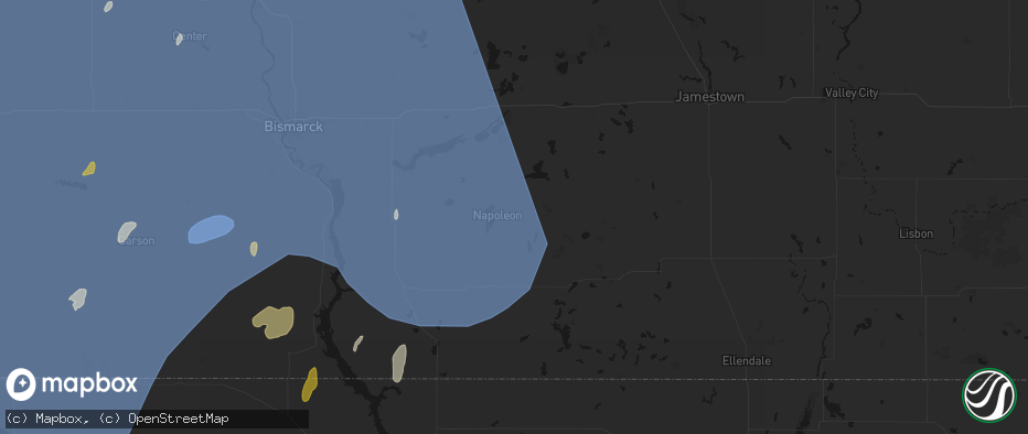 Hail map in Napoleon, ND on June 27, 2026