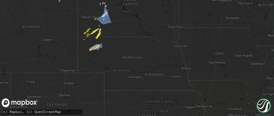 Hail map in Nebraska on June 27, 2026