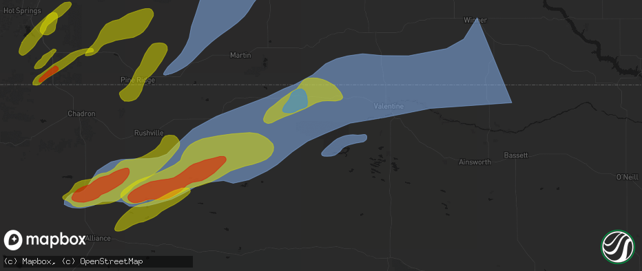 Hail map in Nenzel, NE on June 27, 2026