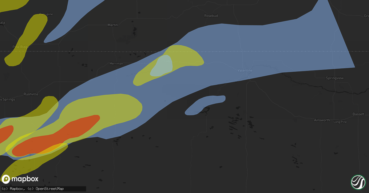 Hail map in Nenzel, NE on June 27, 2026
