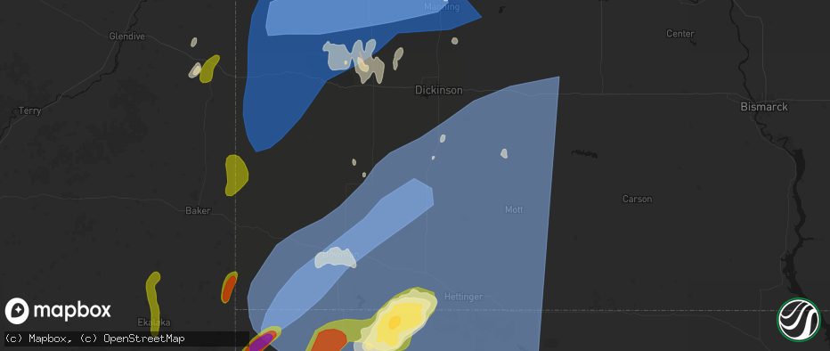 Hail map in New England, ND on June 27, 2026